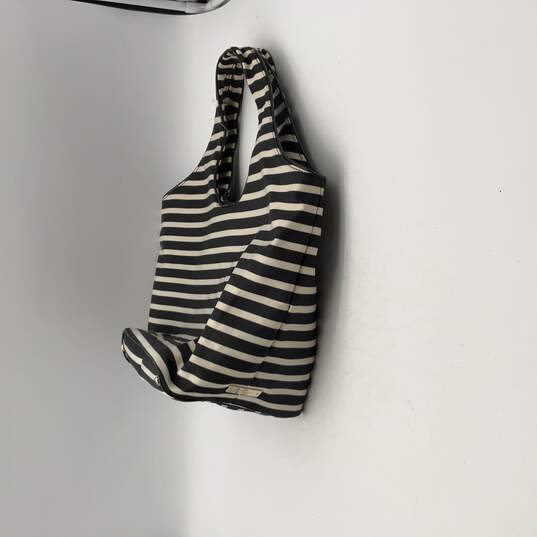 Womens Black White Striped Inner Pockets Double Handle Bow Hobo Bag image number 4