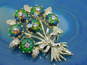 Vintage Emmons Gold Tone Watermelon Vitrial Glass Floral Bouquet Brooch 19.7g image number 2