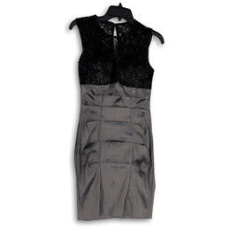 Womens Gray Black Sleeveless Round Neck Sequin Lace Bodycon Dress Size 5