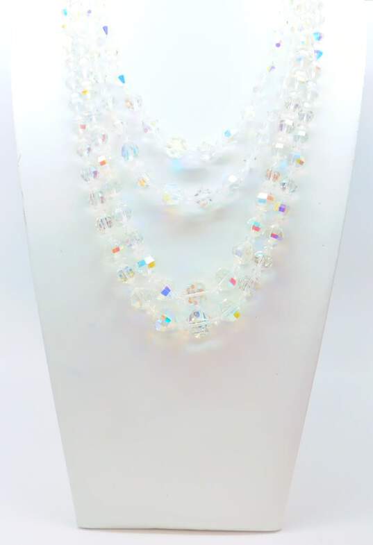 Vintage Aurora Borealis Multi Strand Necklace & Bracelet w/ Clip On Earrings 161.6g image number 2