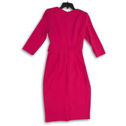Adrianna Papell Womens Pink Round Neck 3/4 Sleeve Back Zip Sheath Dress Size 2 alternative image
