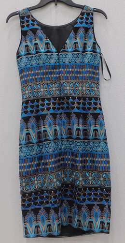 White House Black Market Women's Sleeveless Blue Patterned Dress Size 0
