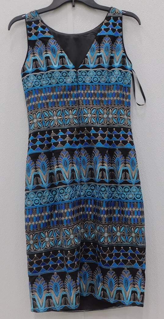 White House Black Market Women's Sleeveless Blue Patterned Dress Size 0 image number 1
