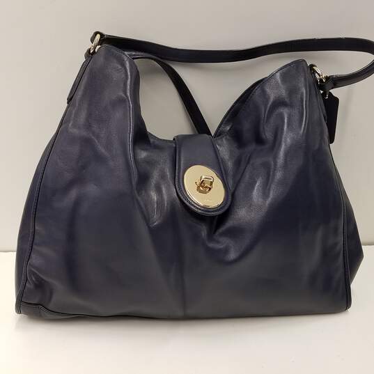 Buy the Coach Madison Carlye Leather Shoulder Bag Navy Blue