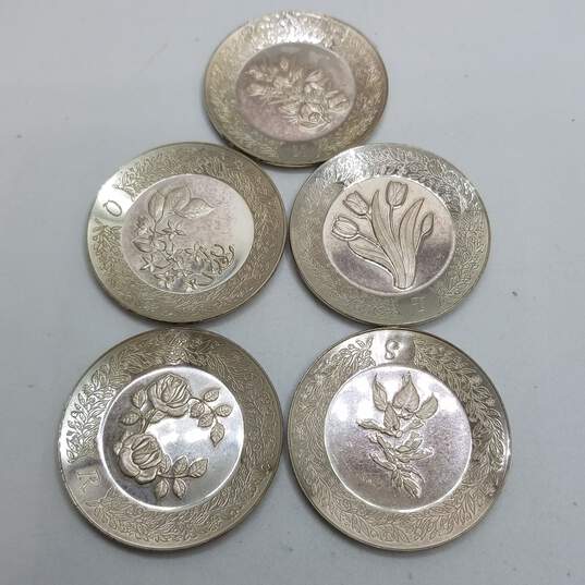Franklin Mint Alphabet Sterling Silver Miniature Plates Q, R, S, T, U 52.9g image number 2