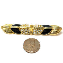 Designer Swarovski Gold-Tone Rhinestone Black Enamel Fashionable Brooch Pin alternative image