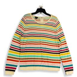 NWT Talbots Womens Multicolor Striped Round Neck Back Zip Pullover Sweater Sz XL