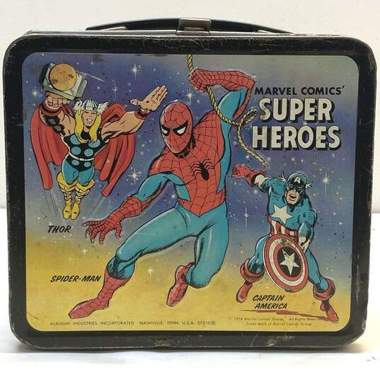Vintage Lunch Box 1970's Spider-man Marvel Comics Fantastic Four Super Heroes image number 1
