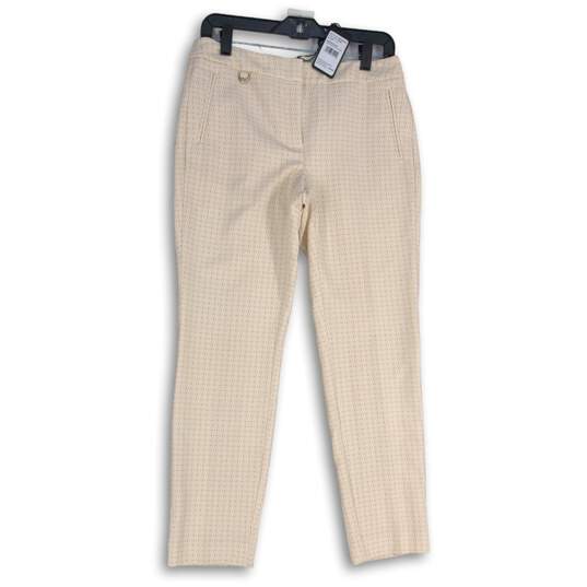 NWT Adrianna Papell Womens Beige White Geometric Print Dress Pants Size 4 image number 1