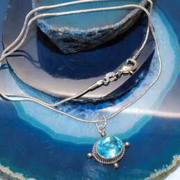 Sterling Silver Blue Topaz Pendant Necklace - 6.7g
