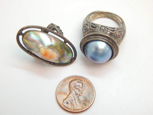 Sterling Silver Pearl & Abalone Scroll Rings 18.1g image number 4