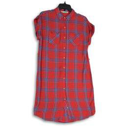 Maurices Womens Multicolor Plaid Short Sleeve Spread Collar Shirt Dress Size S