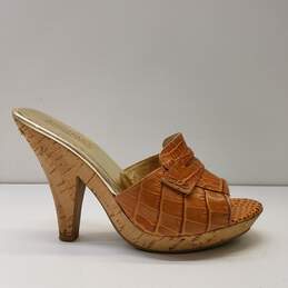 Michael Kors Croc Embossed Leather Sandals Tan 5.5