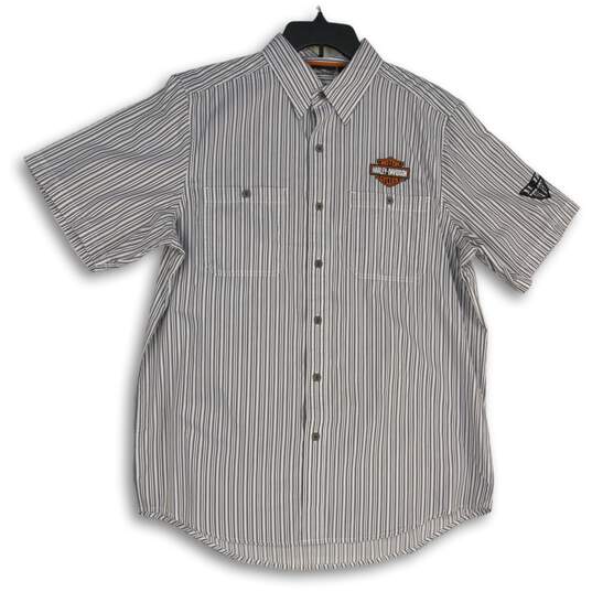 Harley Davidson Mens Gray Striped Collared Short Sleeve Button Up Shirt Size L image number 1