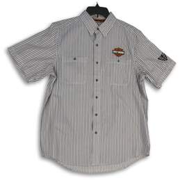 Harley Davidson Mens Gray Striped Collared Short Sleeve Button Up Shirt Size L