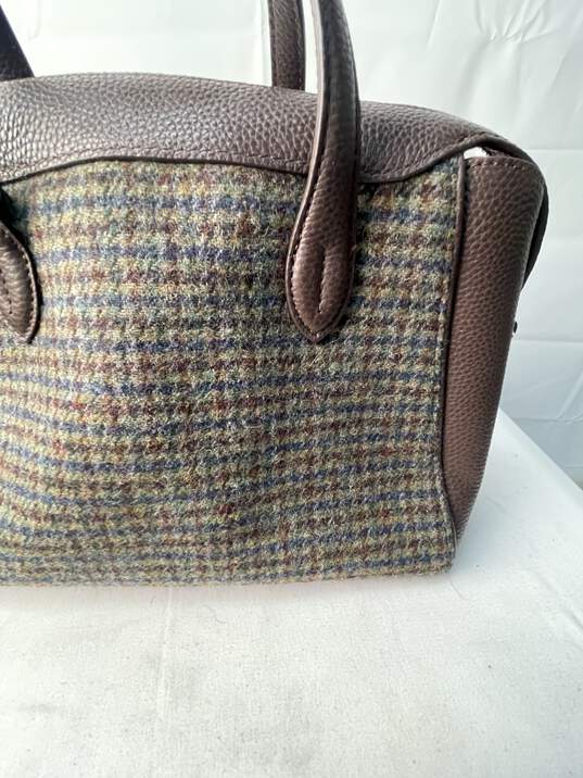 Women's Talbots Green Plaid Brown Leather Trim Satchel Hand Bag image number 6