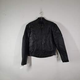 Mens Leather Zipper Pockets Long Sleeve Full-Zip Motorcycle Jacket Size 40 alternative image