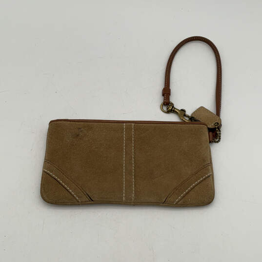 Womens Brown Suede Stitched Charm Zipper Classic Wristlet Wallet image number 2