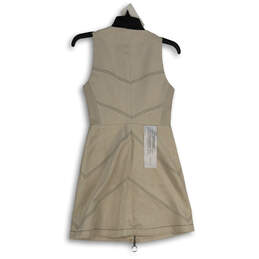 NWT Womens Beige Sleeveless Round Neck Front Zip A-Line Dress Size 0 alternative image