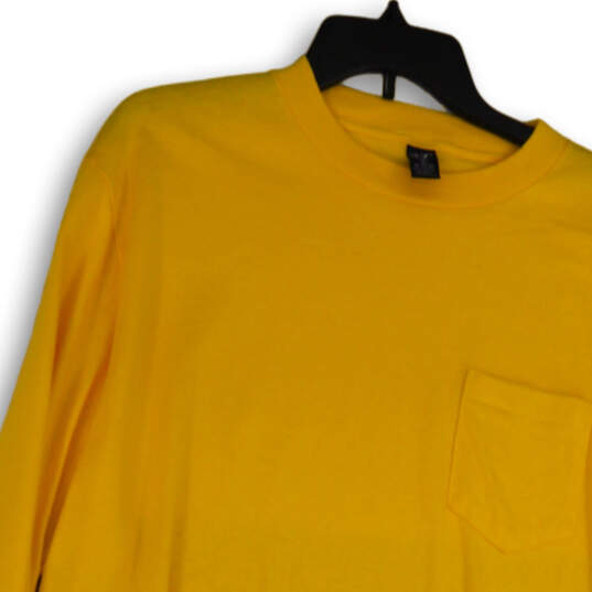 Mens Yellow Regular Fit Crew Neck Long Sleeve Pullover T-Shirt Size XL image number 1