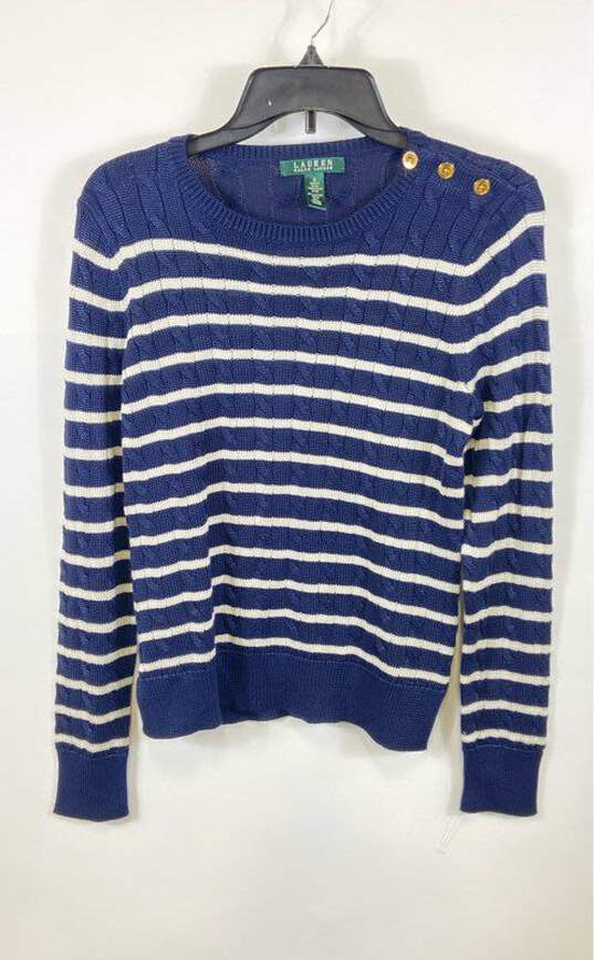 Ralph Lauren Blue Striped Knitted Sweatshirt - Size Small image number 1