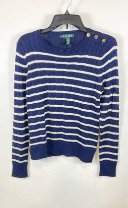 Ralph Lauren Blue Striped Knitted Sweatshirt - Size Small