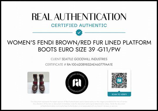 Fendi Women's Brown Red Fur Lined Platform Boots Size 8.5 w/COA image number 2