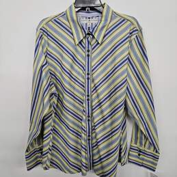 Yellow Blue Striped Long Sleeve Button-Up Shirt