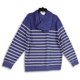 NWT Womens Blue White Striped Long Sleeve Pullover Hoodie Size Large alternative image