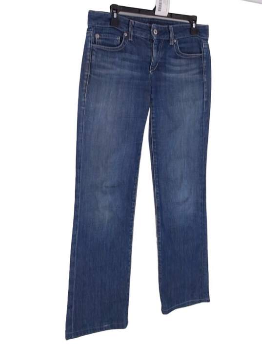 Womens Blue Pockets Low Rise Medium Wash Denim Straight Leg Jeans Size XS image number 1