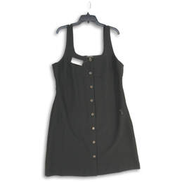 Womens Black Square Neck Side Zip Front Button Sleeveless Mini Dress Sz 16