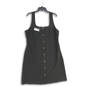 Womens Black Square Neck Side Zip Front Button Sleeveless Mini Dress Sz 16 image number 1