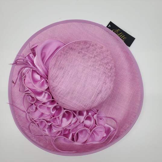 Elite Champagne Sunday Kentucky Derby Fascinator Hat In Pink w/Ruffles Feathers image number 5