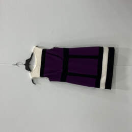 Womens Purple Ivory Sleeveless Round Neck Back Zip Shift Dress Size 10