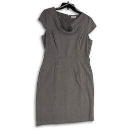 Womens Gray Drape Neck Cap Sleeve Knee Length Back Zip Sheath Dress Sz 12