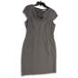 Womens Gray Drape Neck Cap Sleeve Knee Length Back Zip Sheath Dress Sz 12 image number 1