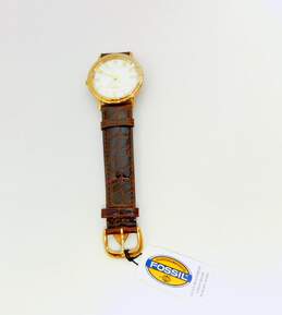 Vintage Fossil ES-8608 Gold Tone Mother of Pearl Dial Leather Strap Women's Dress Watch New With Tags