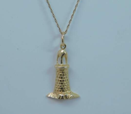 14K Yellow Gold Lighthouse Pendant Necklace 2.4g image number 3