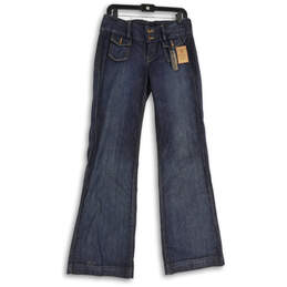 NWT Womens Blue Denim Super Stretch Wide Leg Flared Jeans Size 6/28