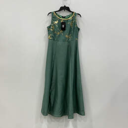 NWT Womens Green Floral Sequin Round Neck Sleeveless Maxi Dress Size Medium