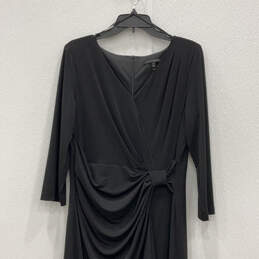 Womens Black V-Neck Long Sleeve Side Drap Back Zip Sheath Dress Size 14