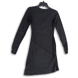 Womens Gray Ruched Long Sleeve V-Neck Knee Length Sheath Dress Size XXS alternative image