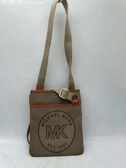 Michael Kors Womens Beige Brown Monogram Adjustable Strap Crossbody Bag