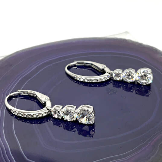 Designer Swarovski Silver-Tone Attract Trilogy CZ Stone Hoop Earrings image number 2