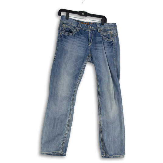 Womens Blue Denim Medium Wash 5-Pocket Design Straight Leg Jeans Size 30 image number 1