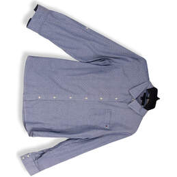 Womens Purple Polka Dot Pocket Long Sleeve Collared Button-Up Shirt Size M