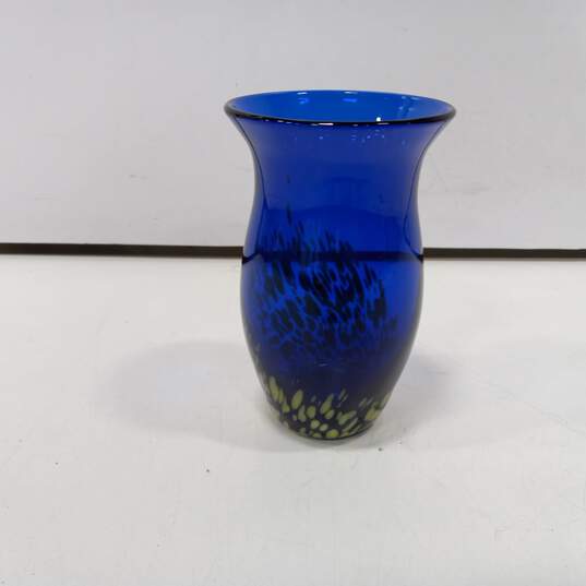 Hand Blown Blue And Yellow 6 in. Vase image number 2