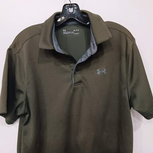 Men's Olive Green HeatGear Loose Polo Shirt Size M image number 3
