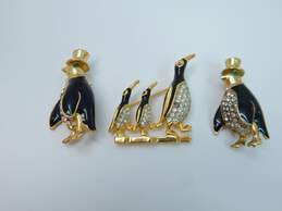 Vintage Goldtone Rhinestones & Enamel Penguins In Hats Brooches Variety alternative image