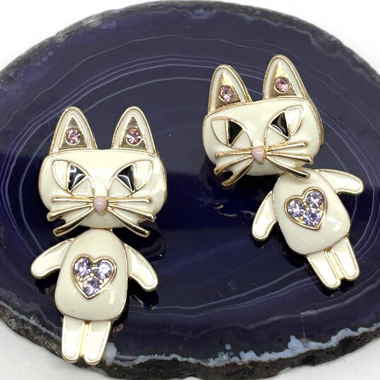 Designer Betsey Johnson Gold-Tone Mini Critters Cat Face Drop Earrings image number 2